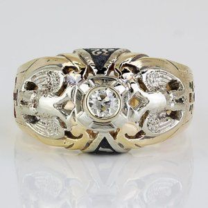 Vintage 11k Yellow Gold Two-Headed Eagle 32nd Degree Freemason Diamond Ring
